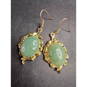 NEW Green aventurine gold tone earrings